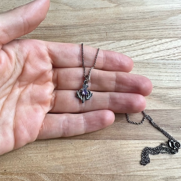 Toucan of Scotland Silver Celtic Thistle February Birthstone Pendant Necklace - Picture 2 of 8